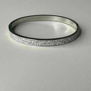 Stainless Steel Bangle Simulated Diamonds